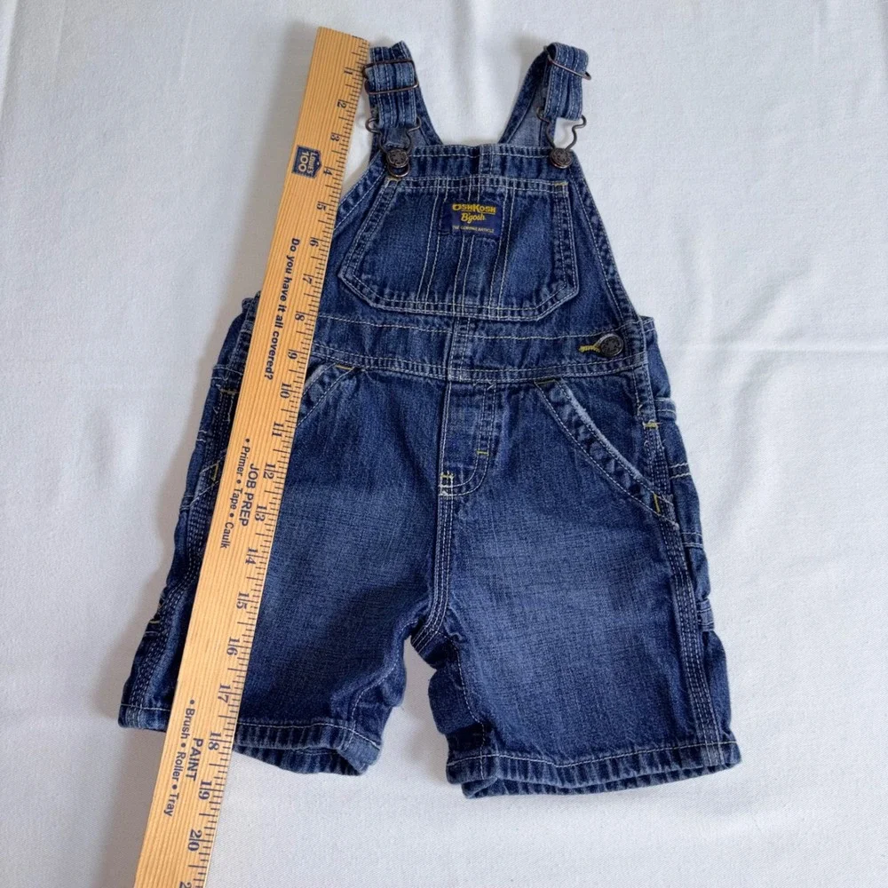 OshKosh B'gosh Denim Shortalls 18 Months Blue good Vestbak Cargo Pockets